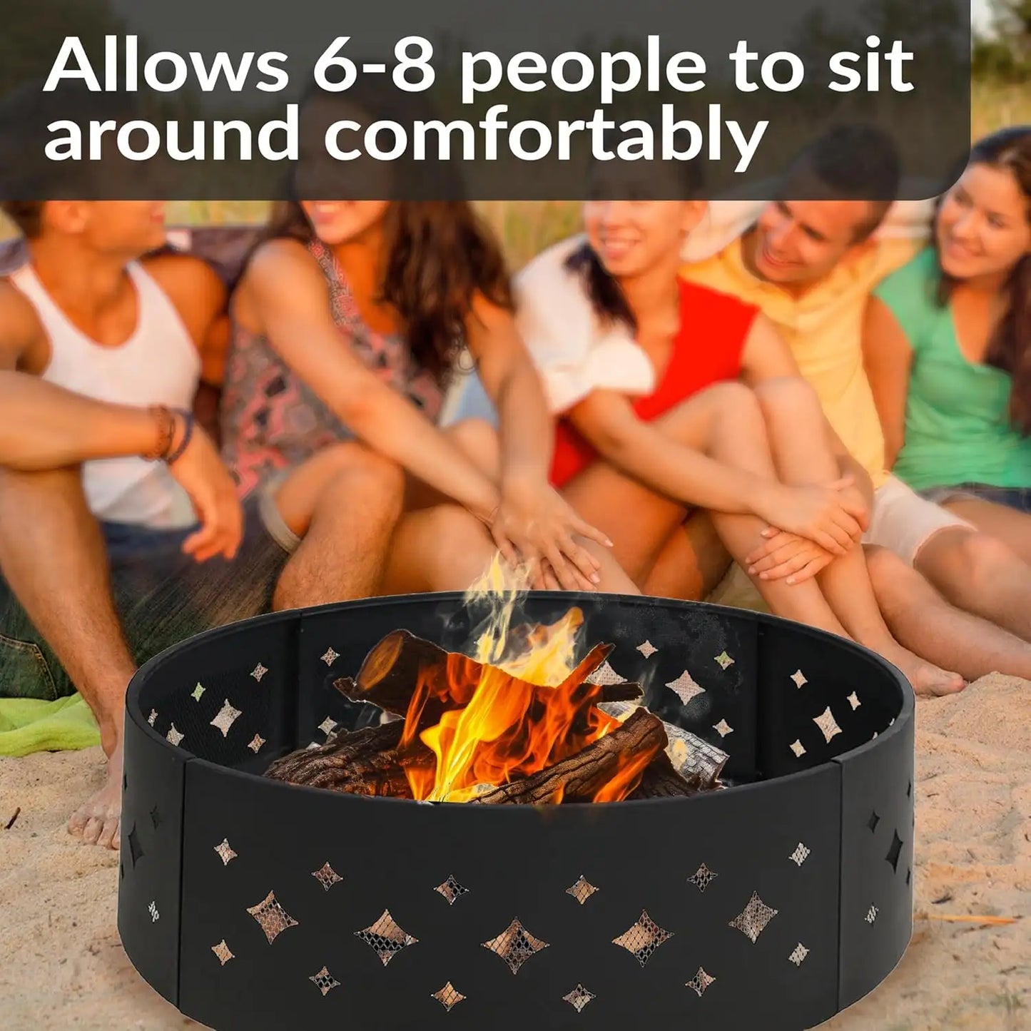 Sunnydaze 36-Inch Outdoor Fire Pit Ring with Poker – Diamond Pat