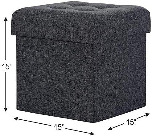 Storage Ottoman Square Cube Foot Rest Stool/Seat - 15" x 15" x 15" (Black, 15x15x15)
