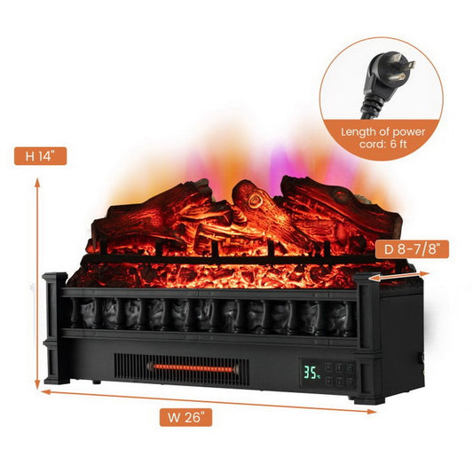 20 Inch Electric Fireplace Heater with Realistic Birchwood Ember Bed-Black