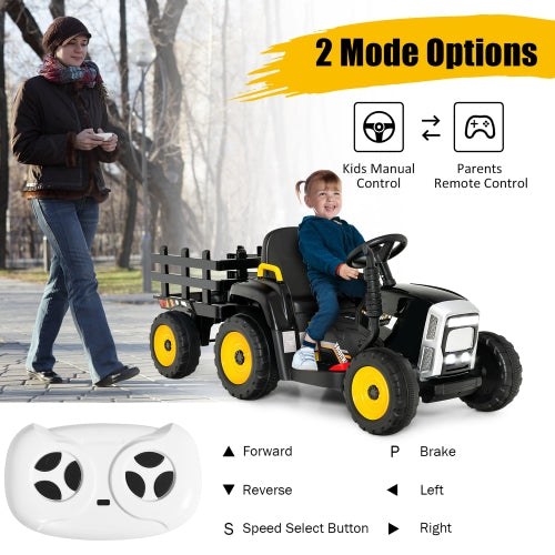 Costway 12V Kids Ride On Tractor with Trailer Ground Loader w/ RC & Lights