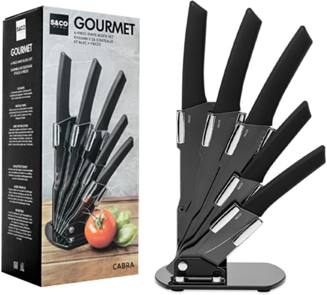 Kitchen Knife Set with Block, 6 PCS High Carbon Stainless Steel Sharp Kitchen Knife Set