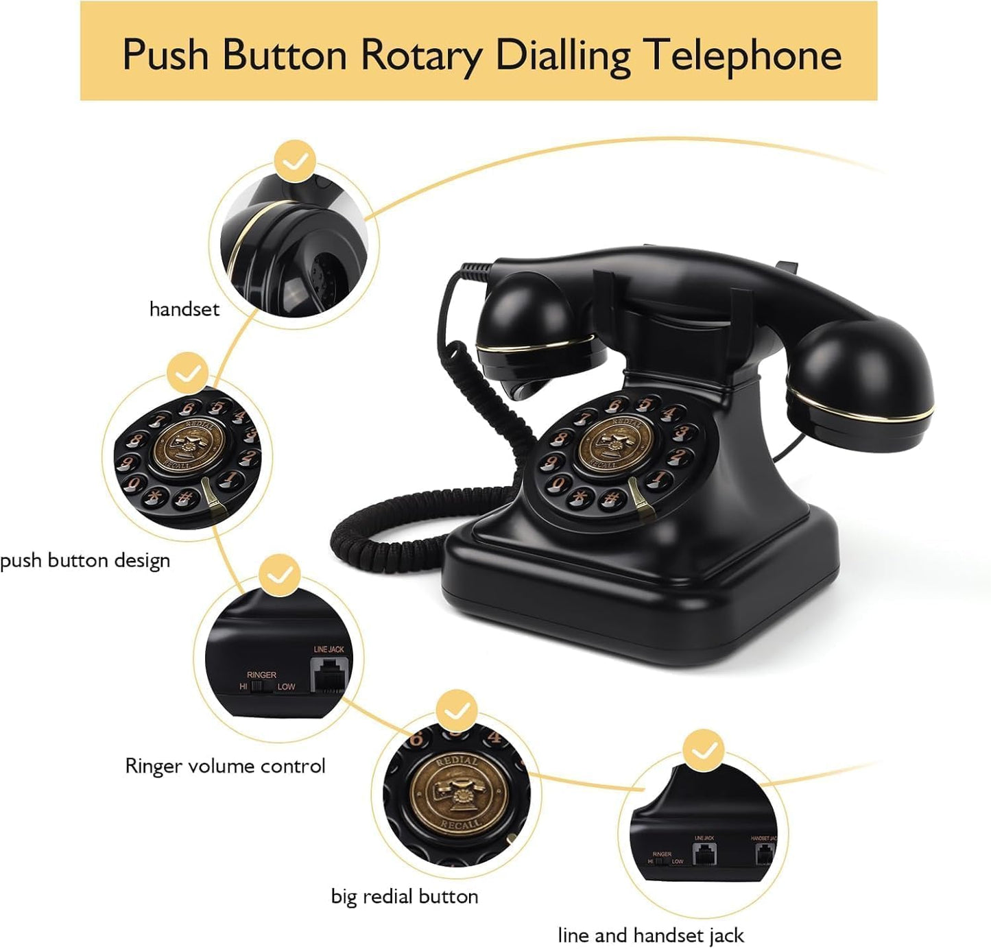 Rotary Corded Vintage Phone – Classic Black