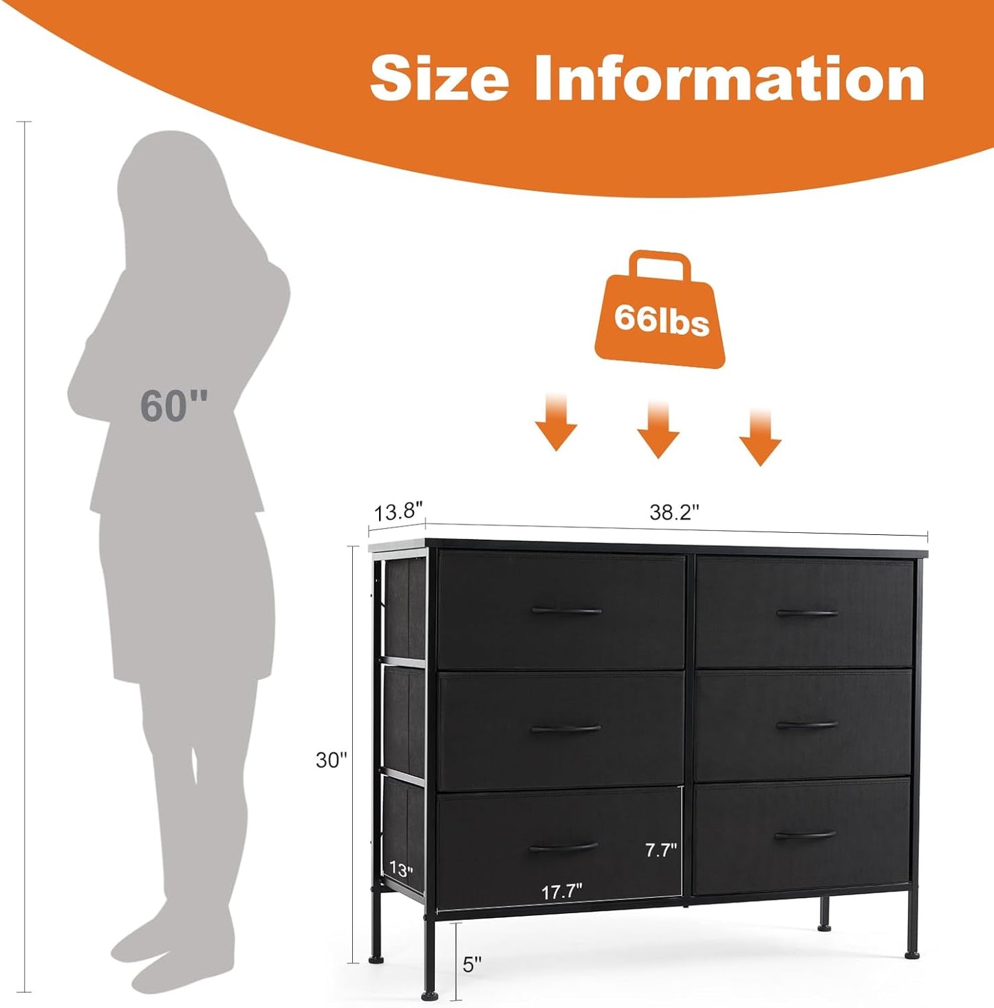 Dresser for Bedroom, TV Stand, 6-Drawer Fabric Storage Cabinet