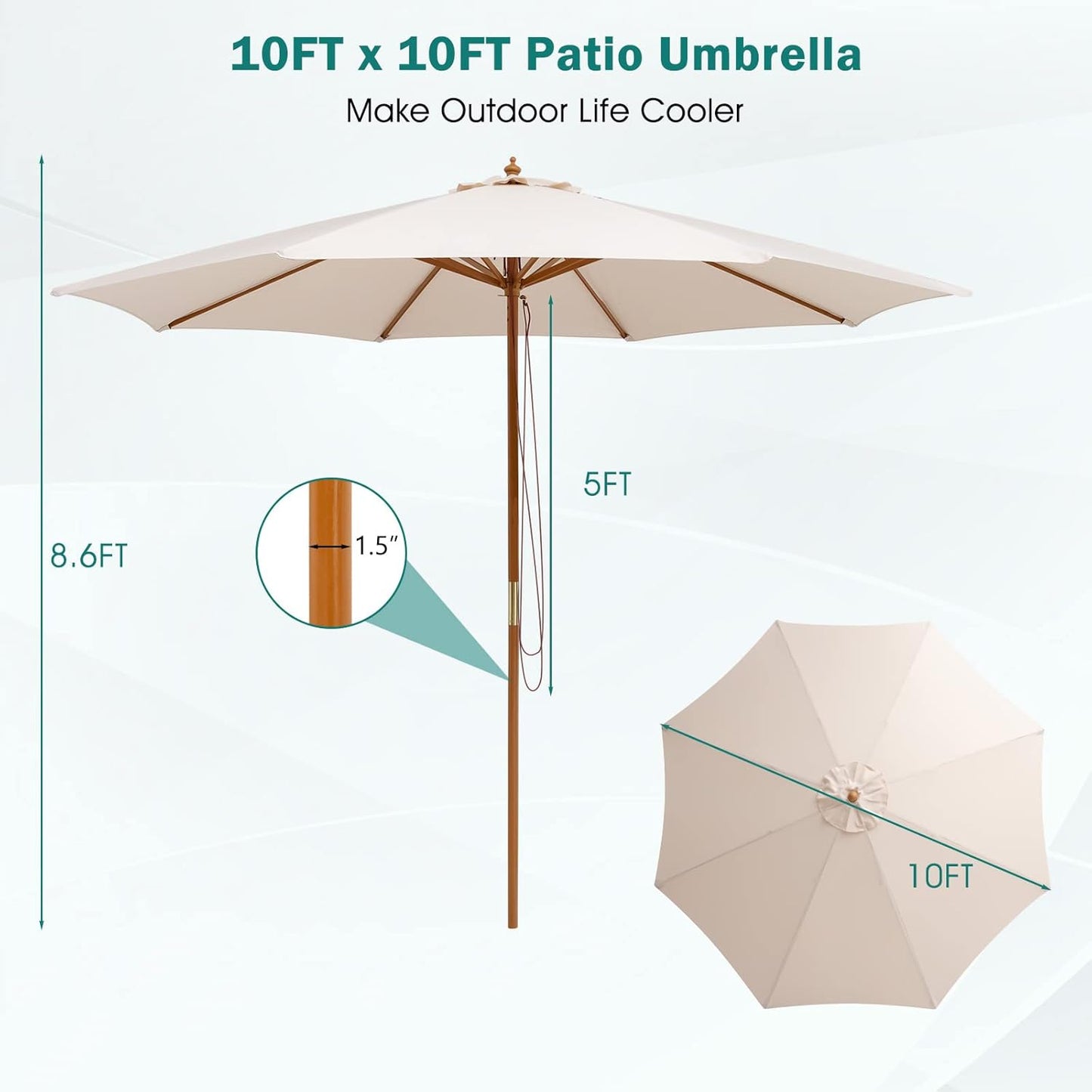 Giantex 10FT Patio Umbrella, Outdoor Table Market Umbrella with 8 Bamboo Ribs,