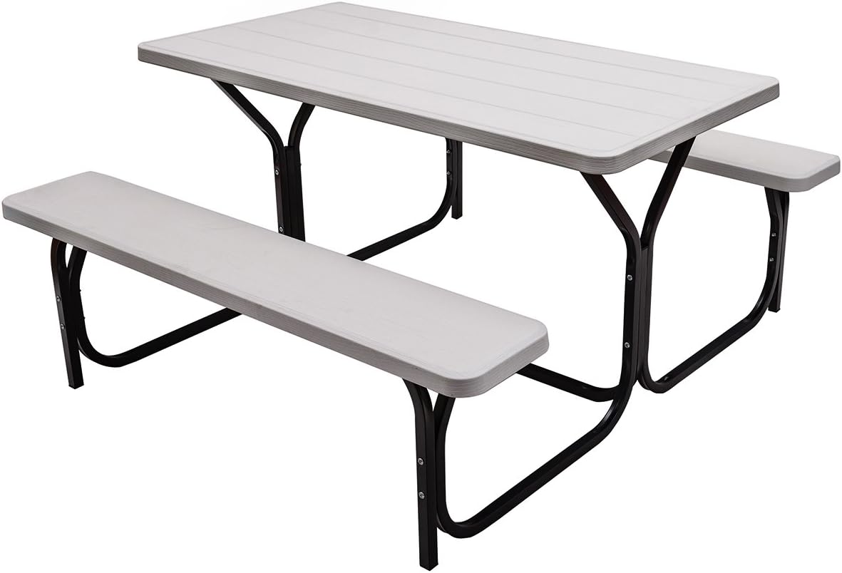 Outdoor Picnic Table & Bench Set – White