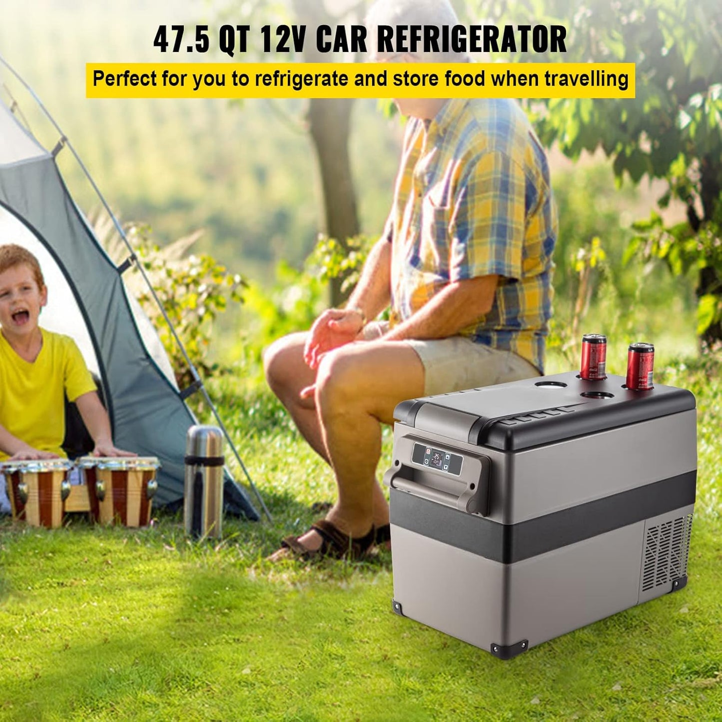 VEVOR 45L Portable Car Refrigerator 48 Quart LG Compact RV Fridge 12/24V DC & 110-240V AC Vehicle Car Truck Boat Mini Electric Freezer for Driving Travel Fishing Outdoor and Home Use -4°F-68°F
