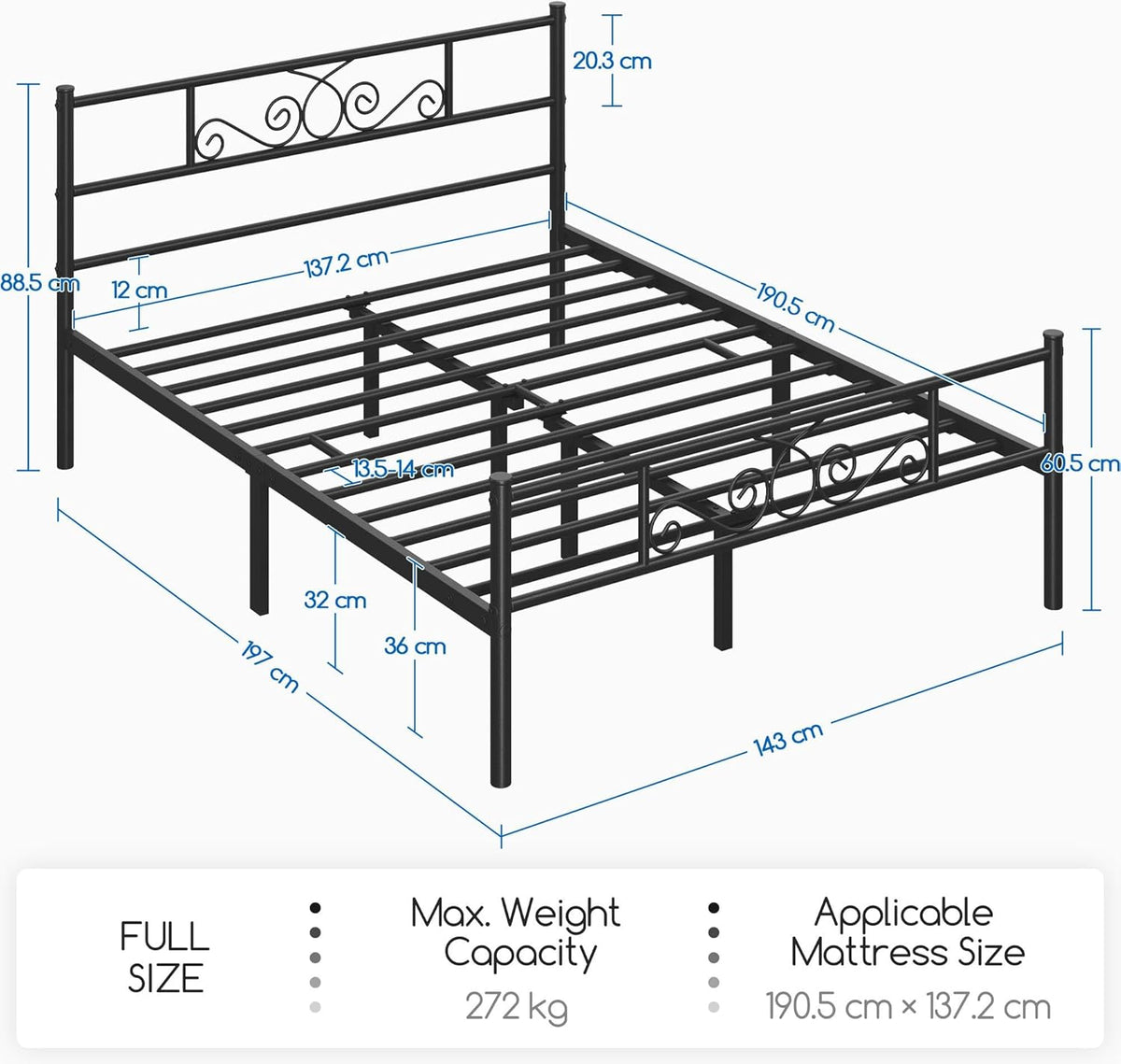 Full Metal Bed Frames Black No Box Spring Needed Easy Assembly | Classic Metal Flower Design