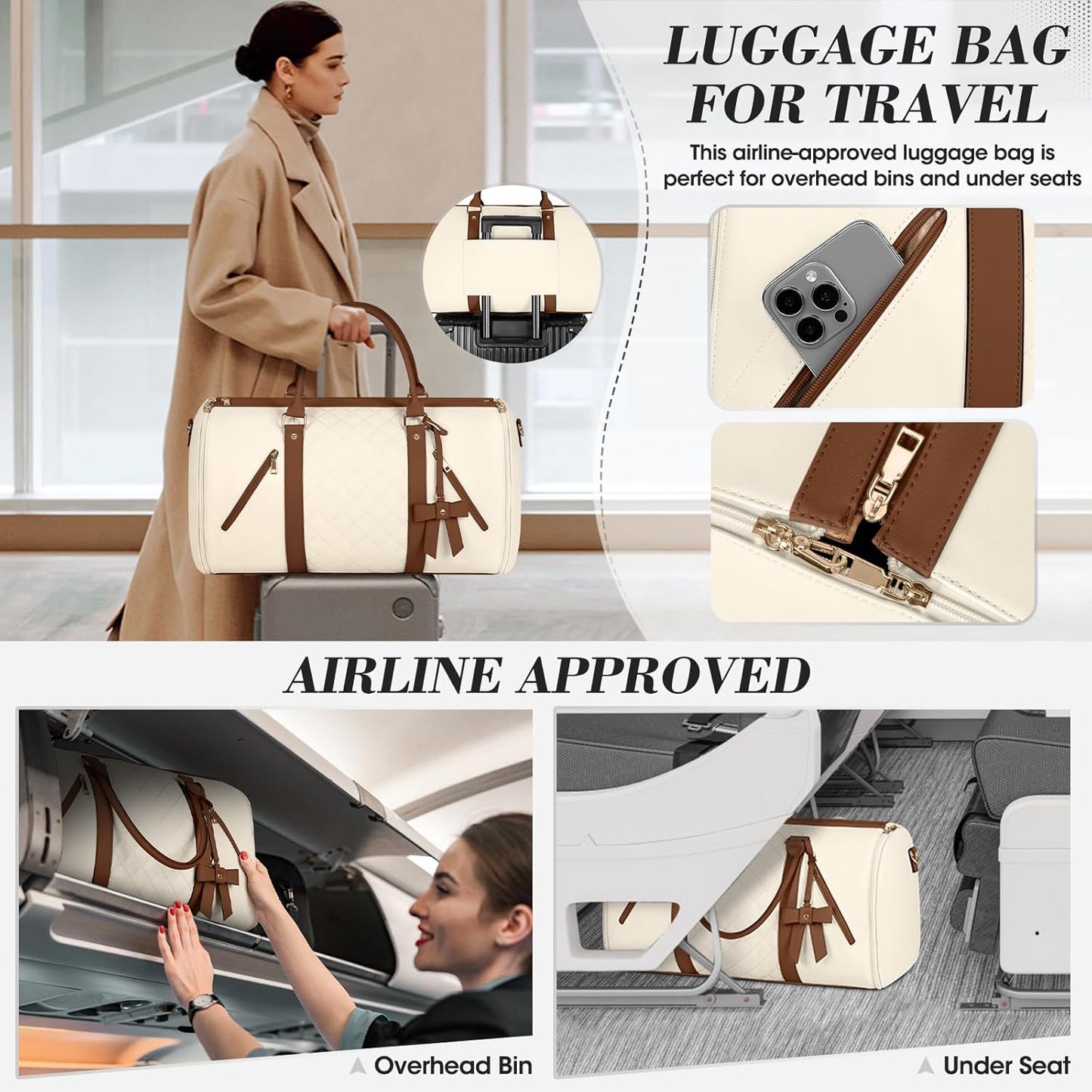 Garment Bags for Travel Carry On Garment Duffle Bags for Women, Beige