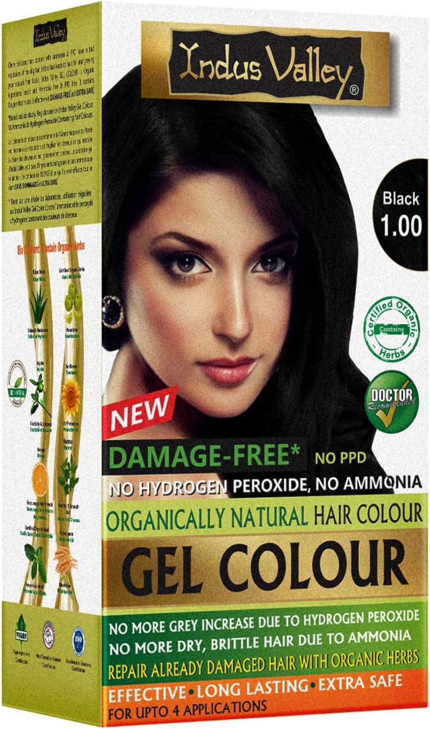 Indus Valley Natural Organic Damage Free Permanent Gel Hair Color, Ammonia Free, Vegan, Cruelty Free, Up to 100% Gray Coverage |Doctor Recommended| Bio Natural Certified (Black 1.0)