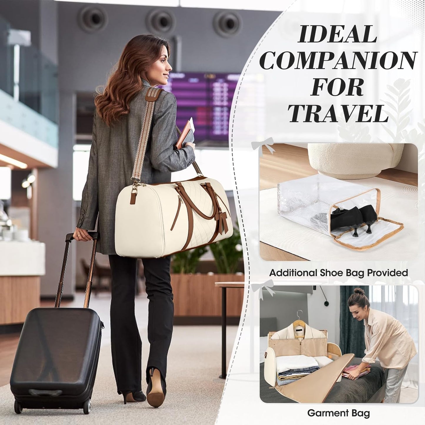 Garment Bags for Travel Carry On Garment Duffle Bags for Women, Beige
