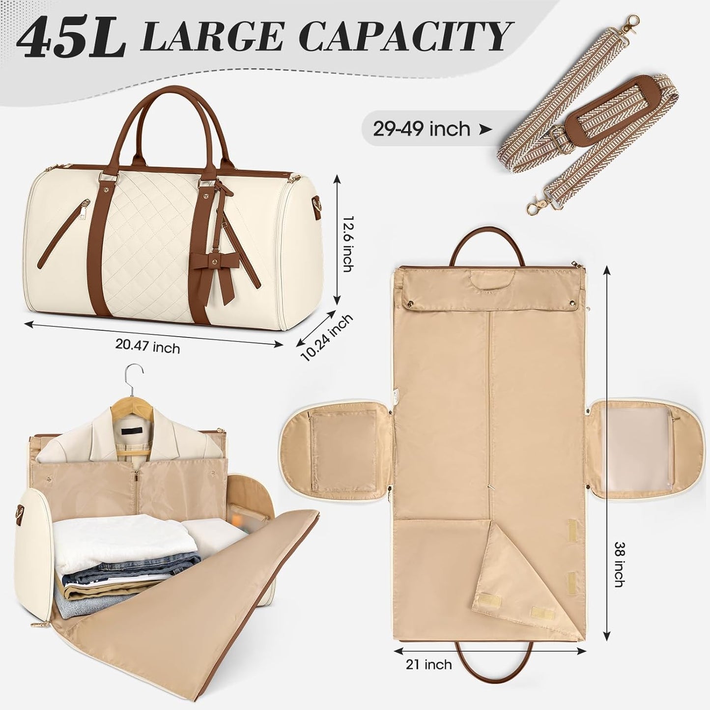 Garment Bags for Travel Carry On Garment Duffle Bags for Women, Beige