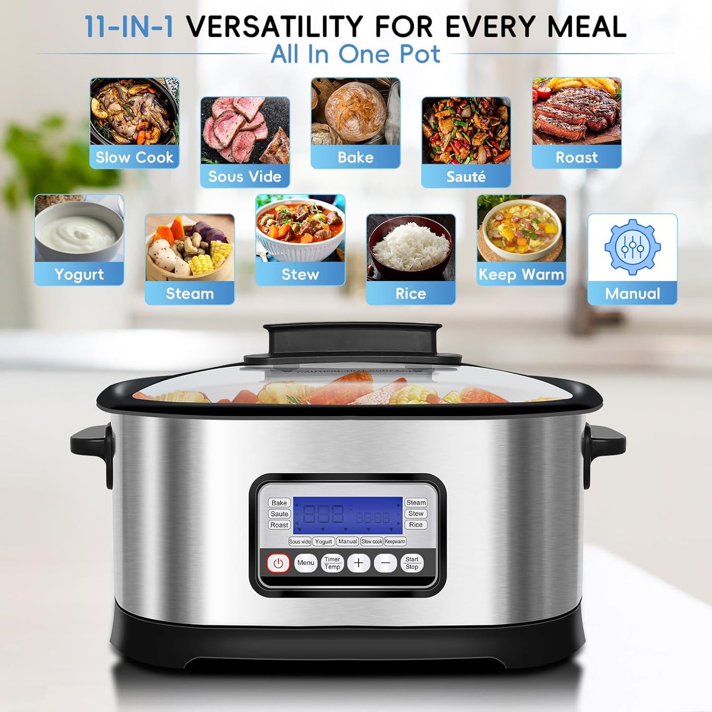 11-in-1 Programmable Multi Cooker – 6.5 Qt, 1500W