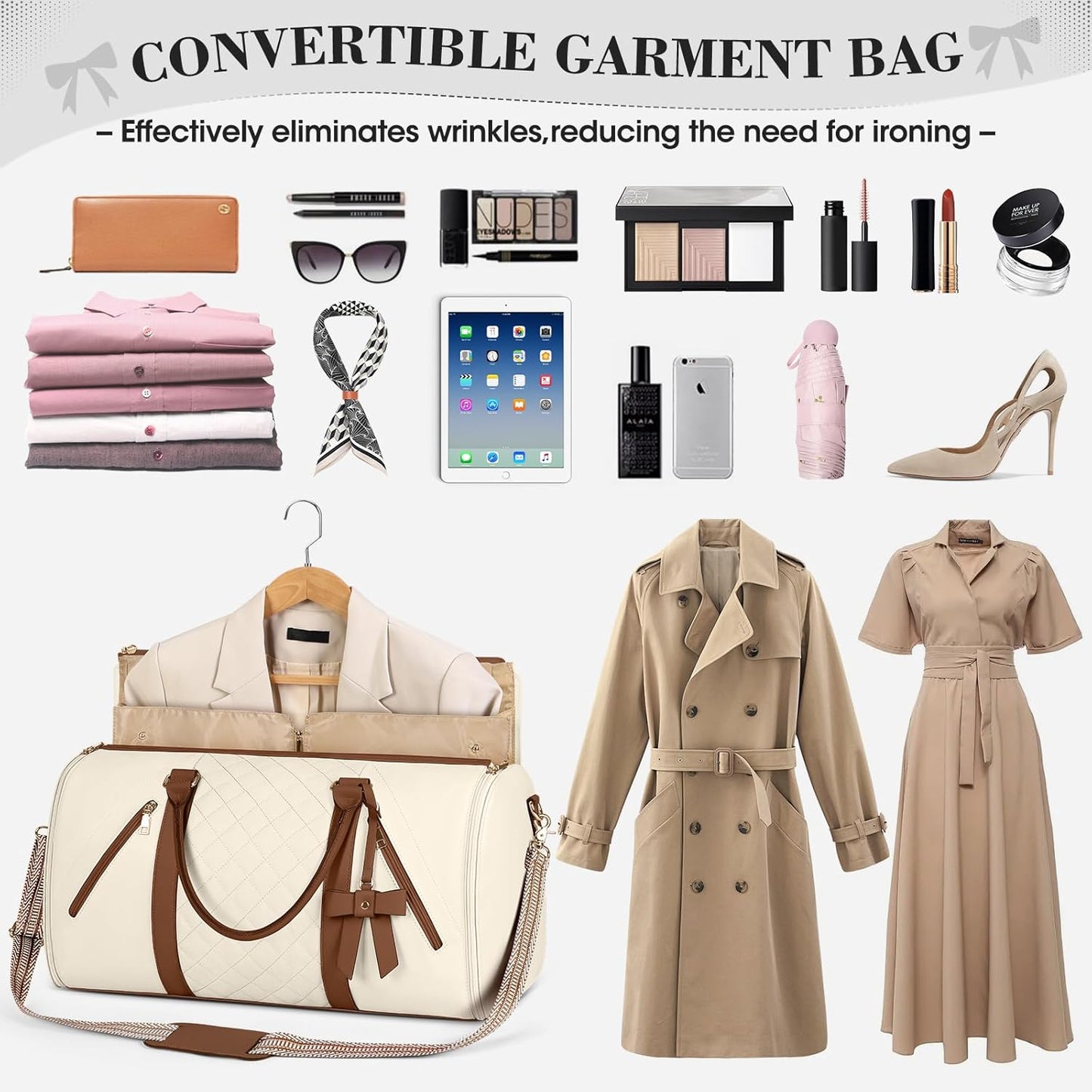 Garment Bags for Travel Carry On Garment Duffle Bags for Women, Beige