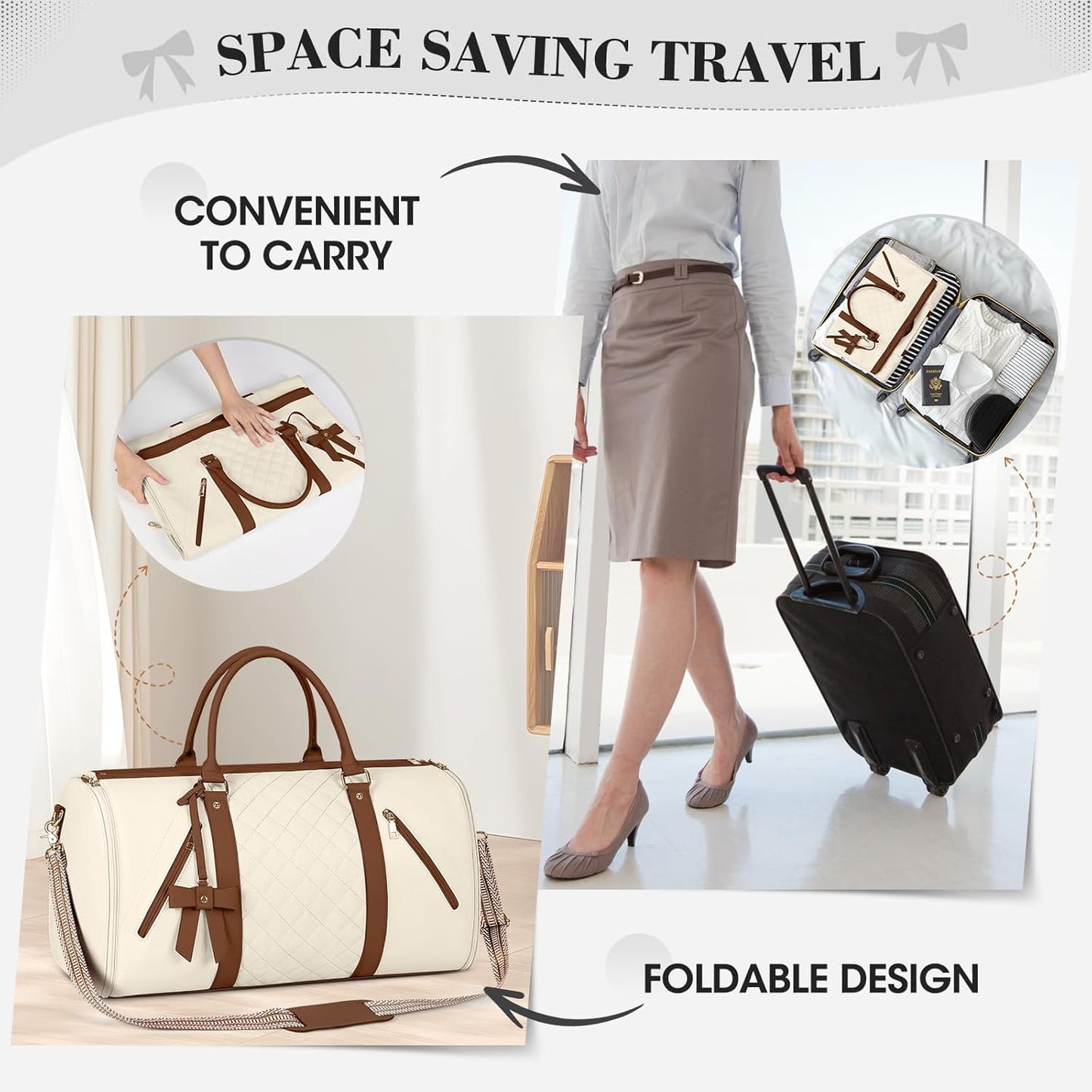 Garment Bags for Travel Carry On Garment Duffle Bags for Women, Beige