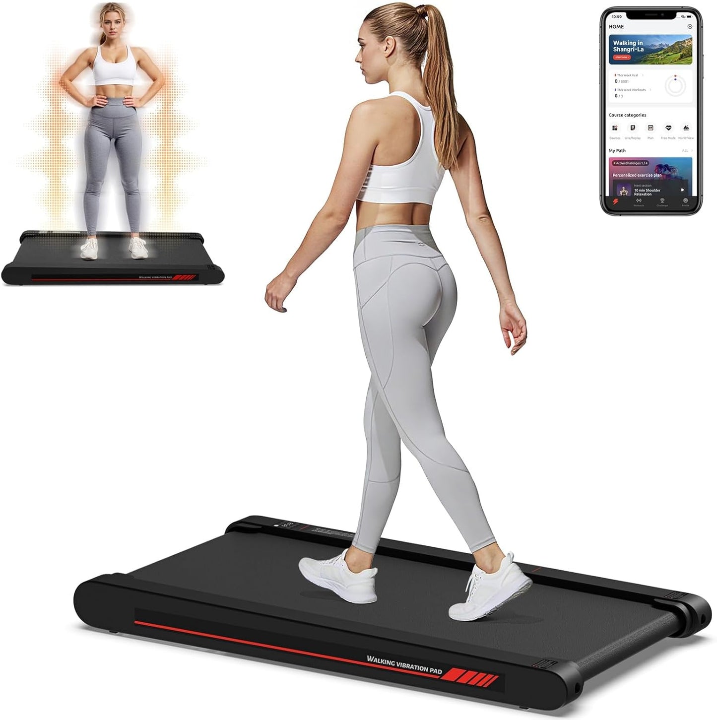 Freepi 3 in 1 Walking Vibration Pad,3.8 MPH Tapis Roulant with Remote Control and APP,2.5 HP Servo Motor Walking Treadmill Pad for Home and Office with Incline