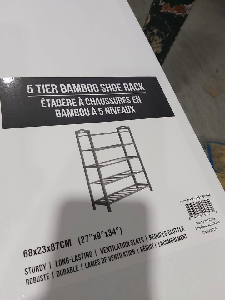 5‐Tier Bamboo Shoe Rack – Brand New