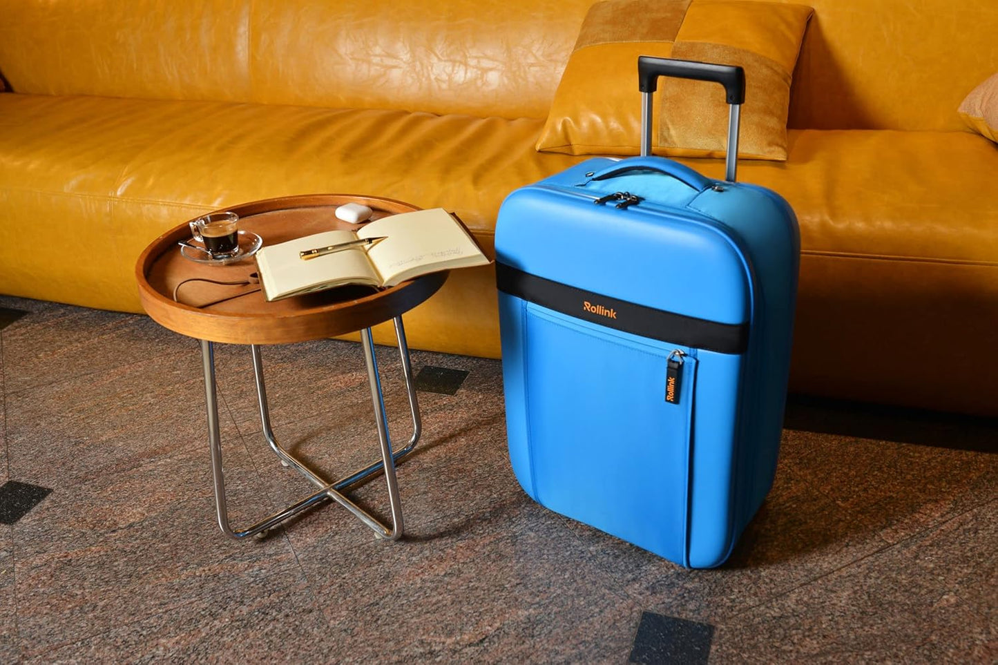 ROLLINK Flex Aura Premium Collapsible Suitcase - Fully Collapsible, Hardshell, Silent, Coated Wheels for Smooth Gliding, Scratch, Water & Impact Resistant, Dive Blue, Carry-On 21-Inch (10.5 Gal packing volume)