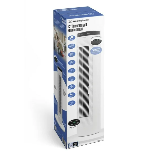 WESTINGHOUSE 32" TOWER FAN WITH REMOTE CONTROL, POWERFUL AIRFLOW, ULTRA QUIET