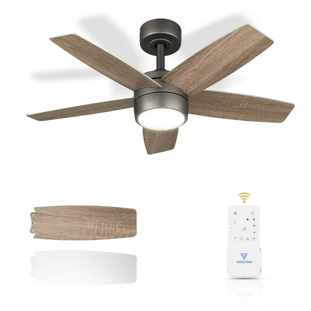 VAGIZM Ceiling Fan With Light Remote: 36 Inch Small Ceiling Fans for Kids Bedroom Dorm Room Small Room- Reversible Quiet DC Motor Dimmable Light with 6 Speeds(Bronze+Walnut)
