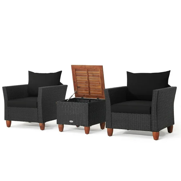 Gymax 3PCS Patio Rattan Conversation Furniture Set Yard Outdoor