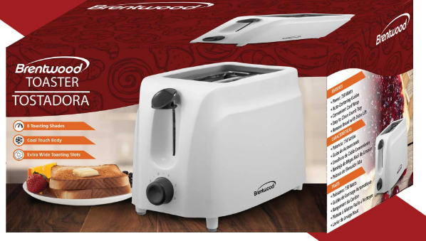 Brentwood TS-260W Cool Touch 2-Slice Toaster, White