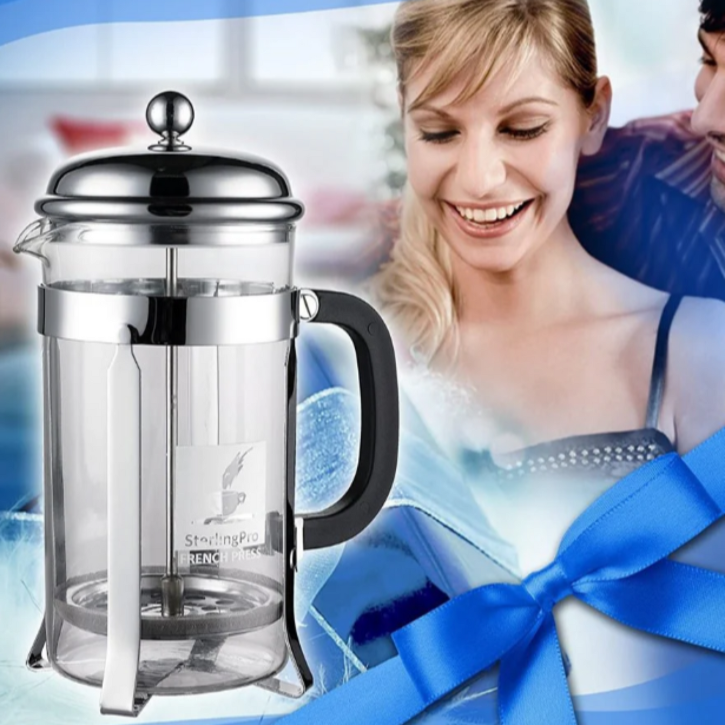 SterlingPro French Coffee Press 8 Cup (1 Liter, 34 oz), Chrome