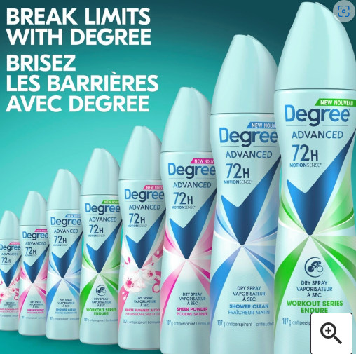 Degree for Women Dry Spray Antiperspirant for 48-hour Hi-Impact odour protection Workout Endure antibacterial odour protection 107 g