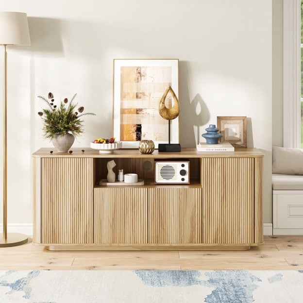 Fluted TV Stand for TVs up to 65", 55" Modern Media Console with 3-Sided Fluted Design