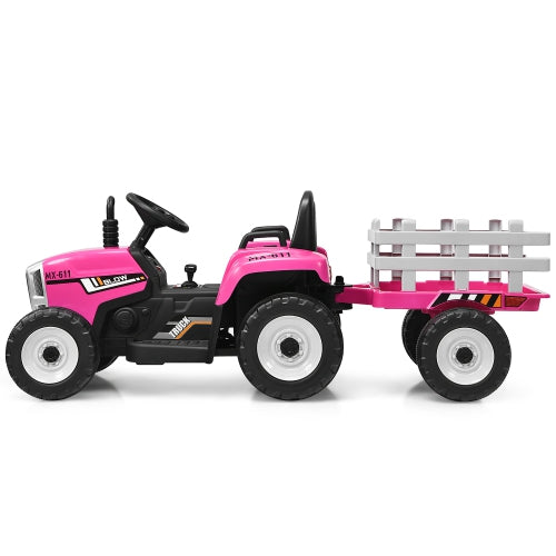 Costway 12V Kids Ride On Tractor with Trailer Ground Loader w/ RC & Lights