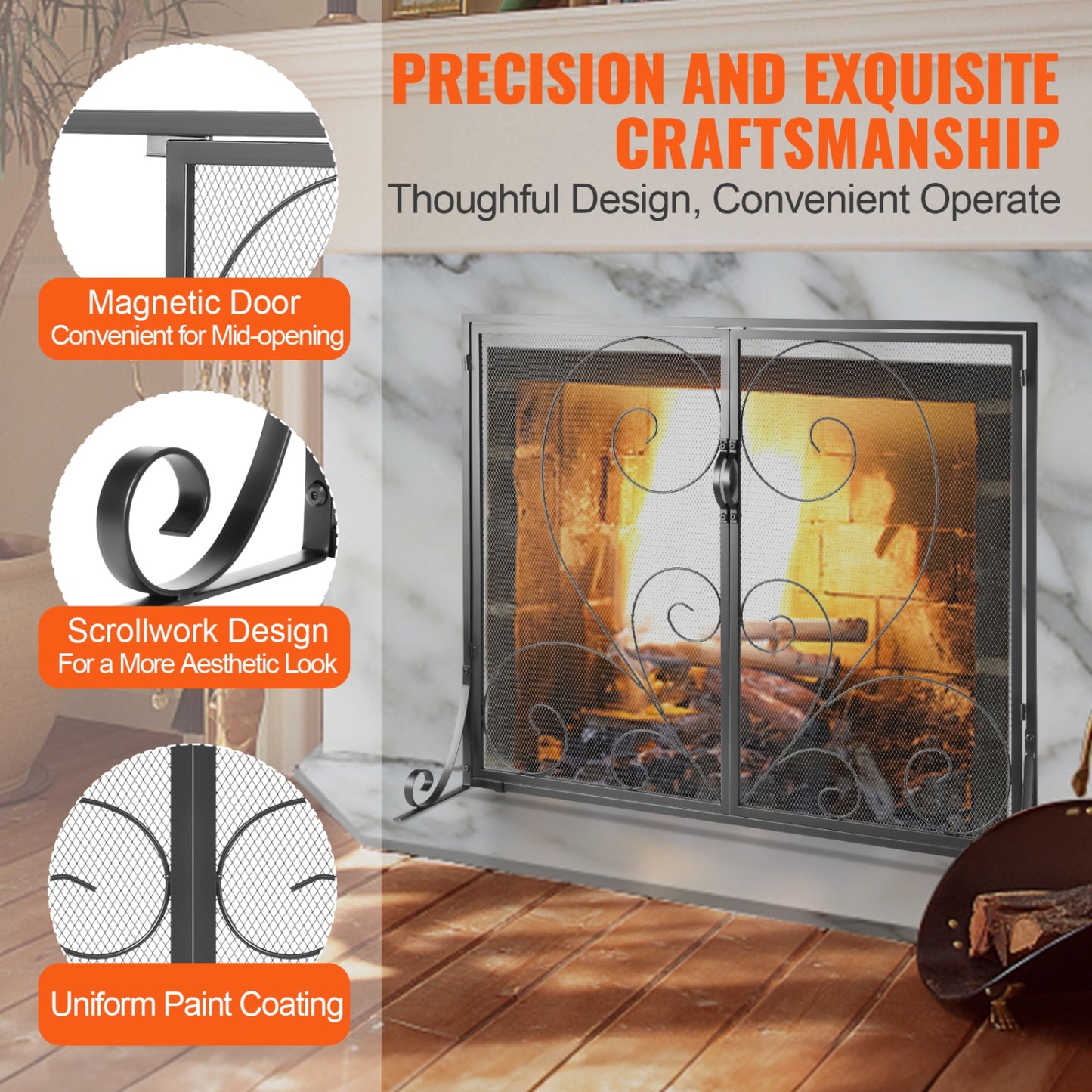 VEVOR 1-Panel Fireplace Screen with Door