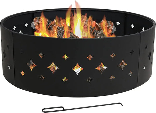 Sunnydaze 36-Inch Outdoor Fire Pit Ring with Poker – Diamond Pat