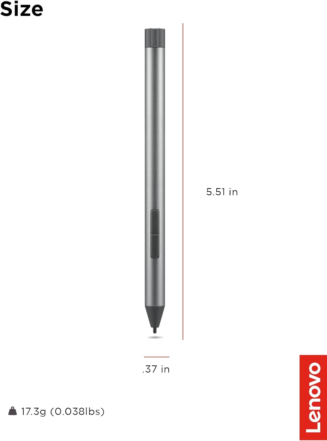 Lenovo Digital Pen 2 (Laptop) - Ultra-Tactile Response - 4,096 Levels of Pressure - Natural Feel Elastometer Pen Tip - Extended Battery Life - Silver, Grey