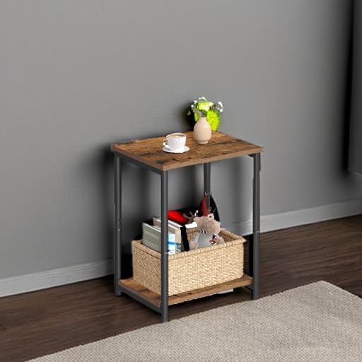 VASAGLE Side Table – Rustic Brown & Black