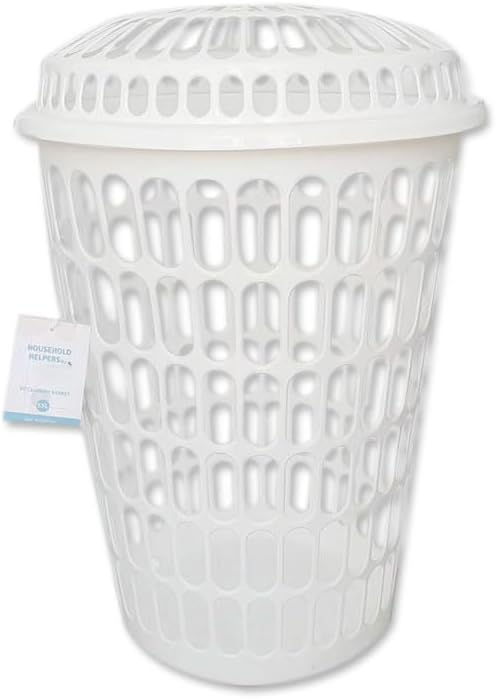 Homeware Polypropylene Laundry Basket with Lid, White, 43.5 x 61 cm, 55 Litre Capacity