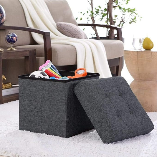 Storage Ottoman Square Cube Foot Rest Stool/Seat - 15" x 15" x 15" (Black, 15x15x15)