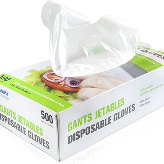 Family essentials 500 Pieces Disposable Gloves, Safe For Food Handling, One Size Fits Most.