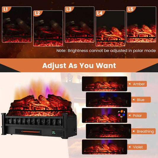 20 Inch Electric Fireplace Heater with Realistic Birchwood Ember Bed-Black