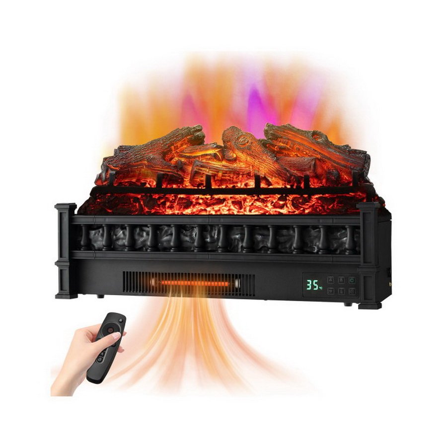 20 Inch Electric Fireplace Heater with Realistic Birchwood Ember Bed-Black