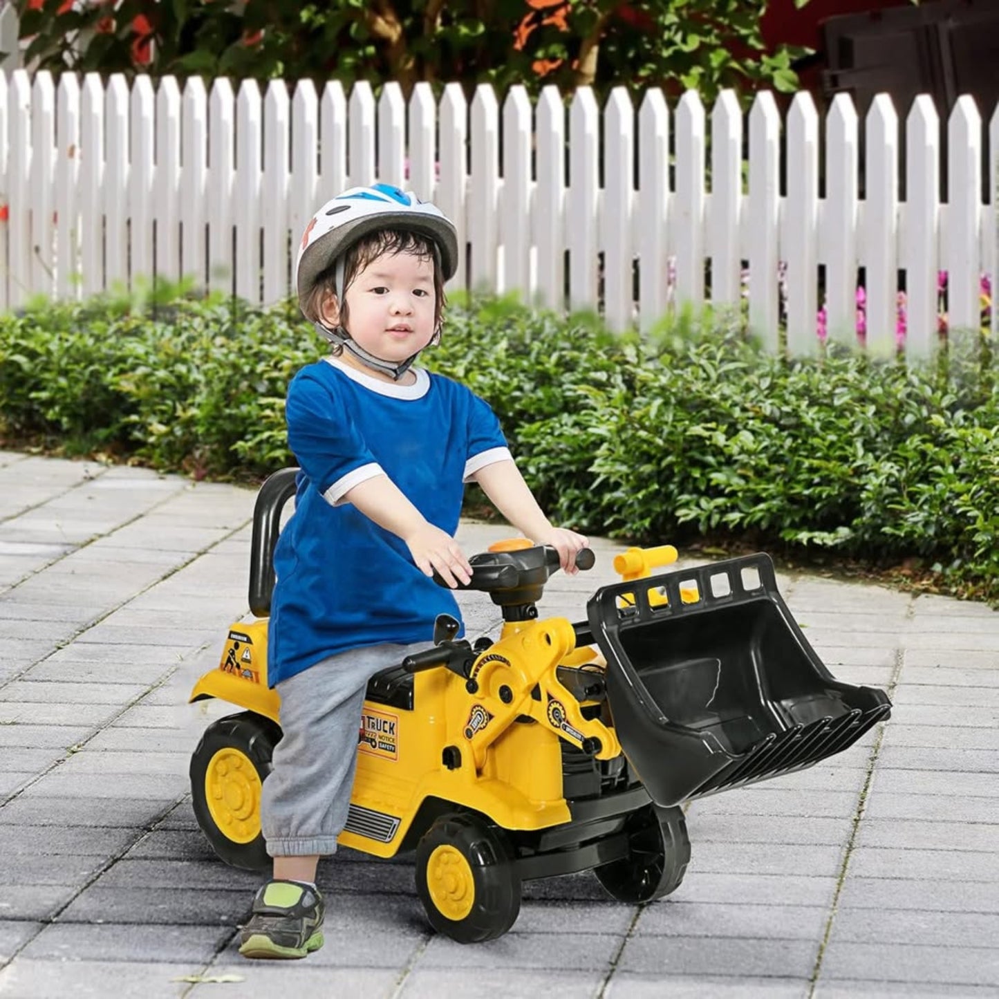 Ride-On Toy Bulldozer with Bucket Horn Steering Wheel Storage Toddlers for 18-48 Months, Yellow