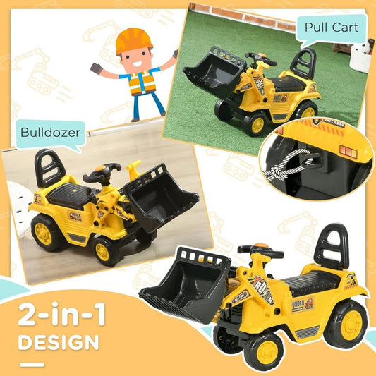 Ride-On Toy Bulldozer with Bucket Horn Steering Wheel Storage Toddlers for 18-48 Months, Yellow