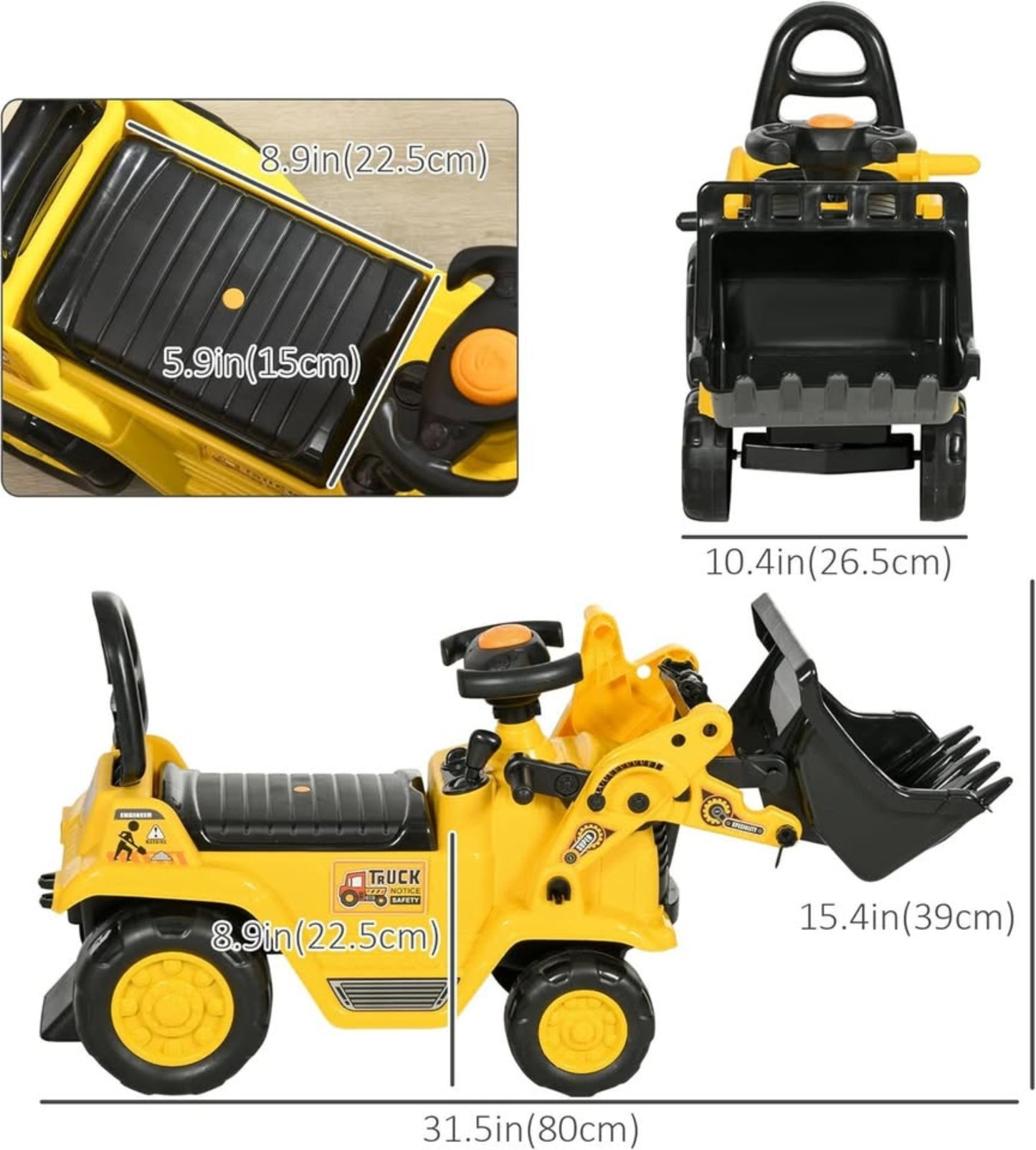 Ride-On Toy Bulldozer with Bucket Horn Steering Wheel Storage Toddlers for 18-48 Months, Yellow