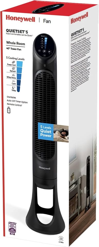 Honeywell Quiet Set 5-Speed Oscillating Tower Fan - 40" - Black