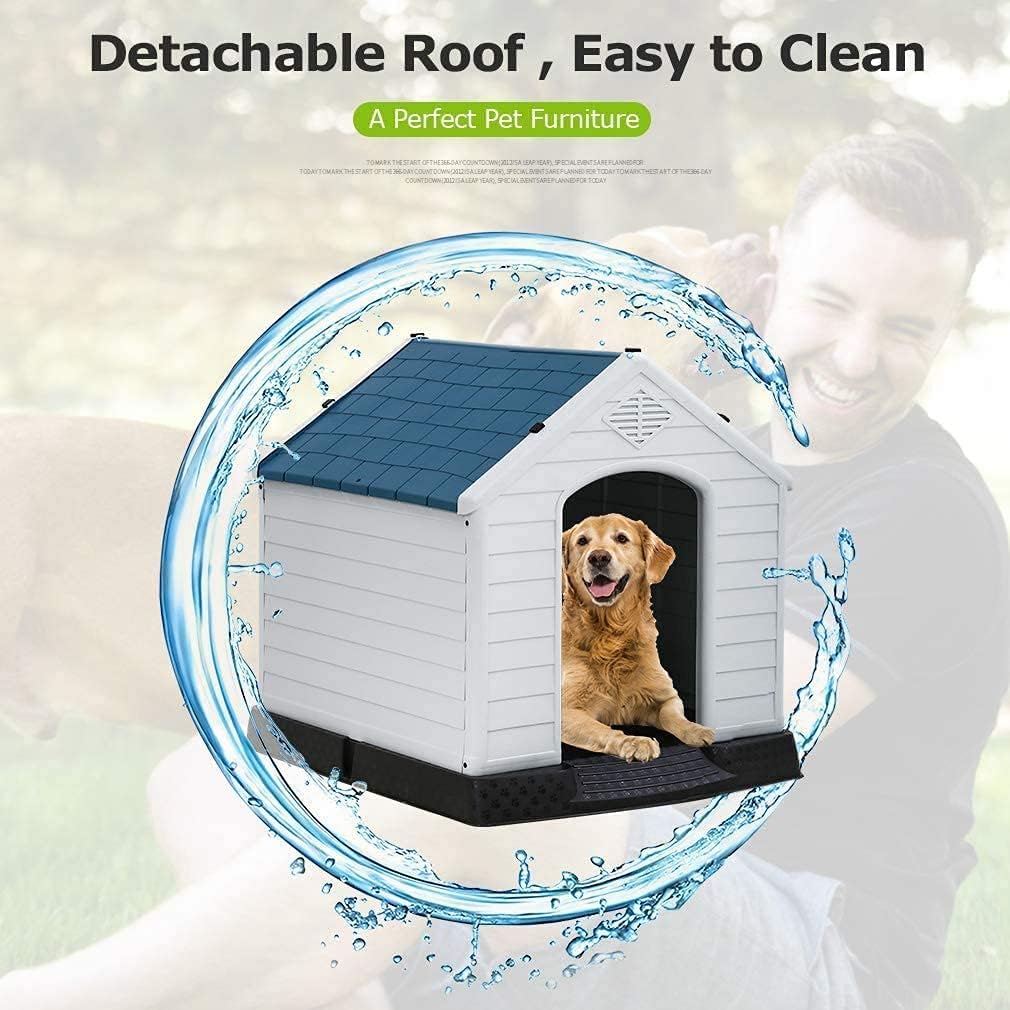 Big Dog House Plasic Dog House Puppy Shelter for Small Medium Large Dogs, Waterproof Ventilate Plastic Durable Indoor Outdoor Pet Shelter Kennel