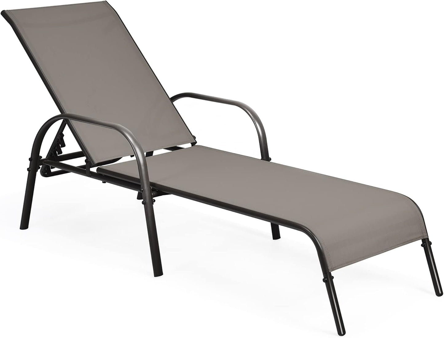 Outdoor Chaise Lounge Chair, All Weather Reclining Lounge Chair w/ 5 Adjustable Backrest Positions