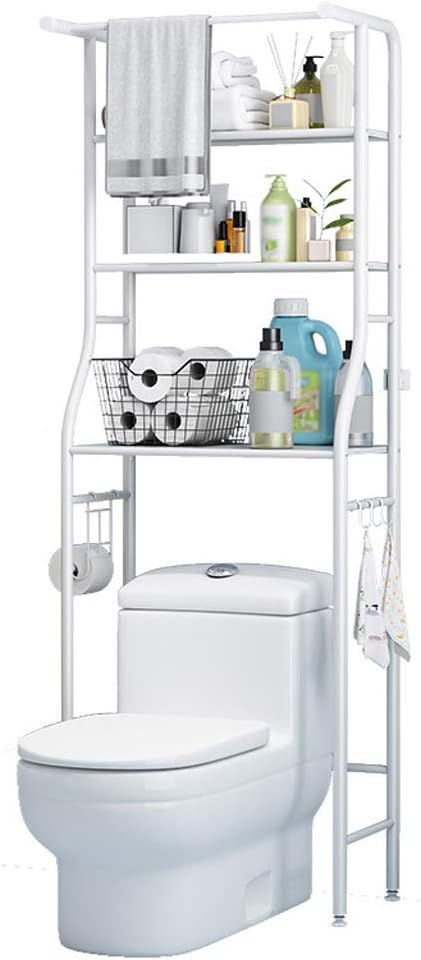 3‐Shelf Over‐The‐Toilet Storage Rack with Hanging Rod & TP Hold