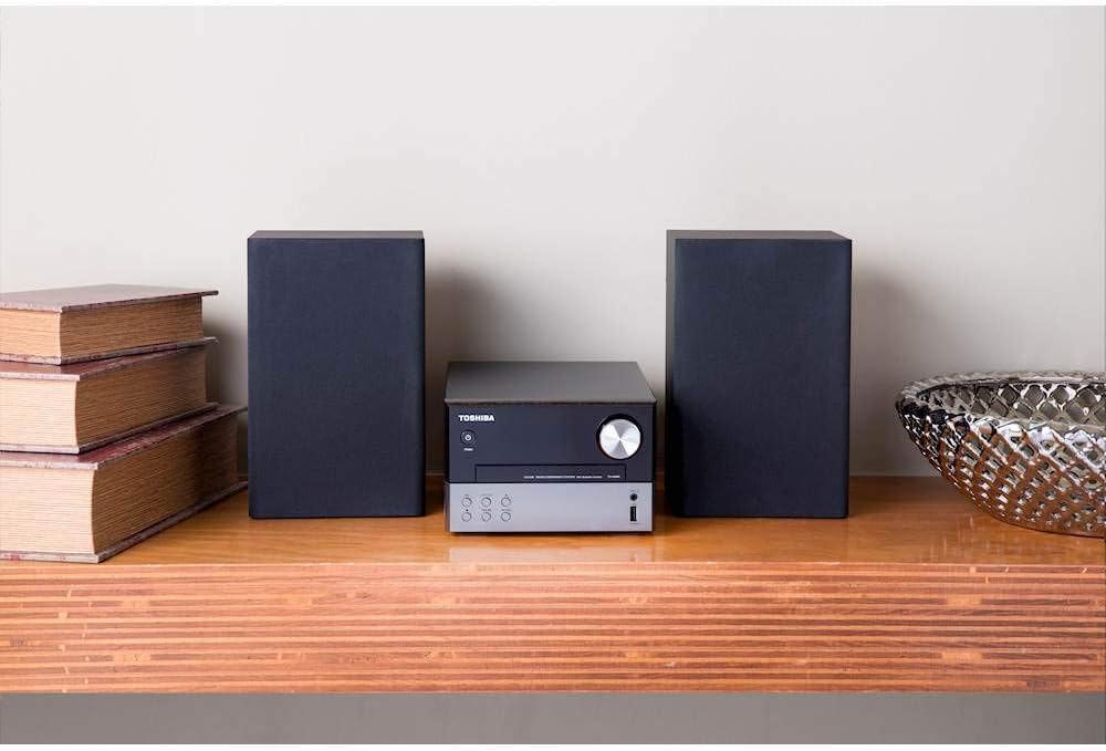 Toshiba TY-ASW91 Micro Component Speaker System: Wireless Bluetooth Speaker Sound System with FM, USB & CD, AUX Input, LED Display and Remote Control