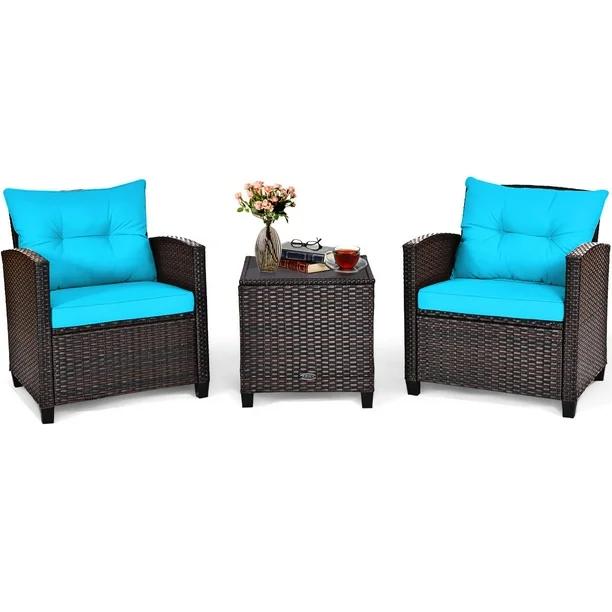 3 Pieces Patio Furniture Set, PE Rattan Wicker 3 Pcs Outdoor Sofa Set