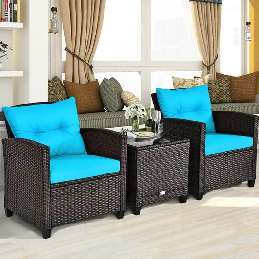 3 Pieces Patio Furniture Set, PE Rattan Wicker 3 Pcs Outdoor Sofa Set