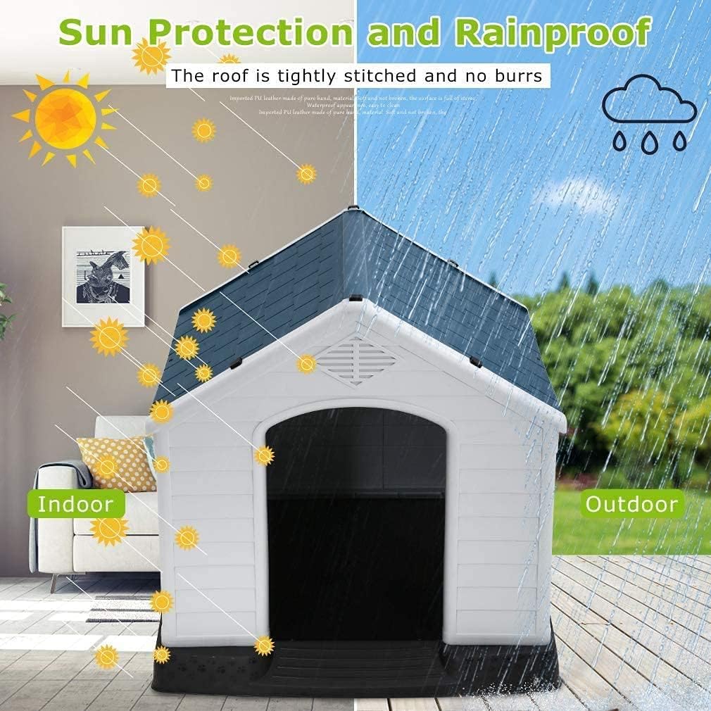 Big Dog House Plasic Dog House Puppy Shelter for Small Medium Large Dogs, Waterproof Ventilate Plastic Durable Indoor Outdoor Pet Shelter Kennel