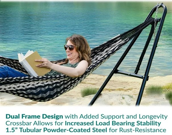 Sunnydaze Heavy-Duty Universal Multi-Use Heavy-Duty Steel Hammock Stand for 9 to 14 Feet Hammocks - 550 lb Weight Capacity - Black